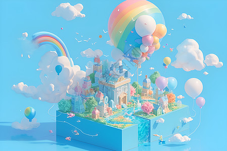 梦幻的气球和建筑图片