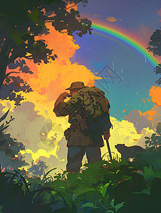 彩虹下的探险家图片