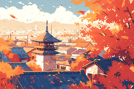 秋日中的城市图片