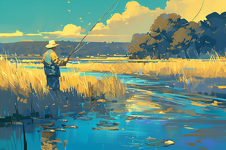 河畔钓鱼者图片
