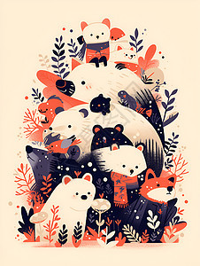 熊宝宝聚集在森林中图片