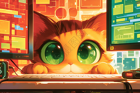 猫咪操作电脑图片