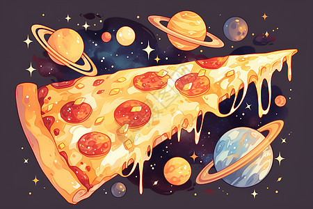 宇宙星球点缀的比萨图片