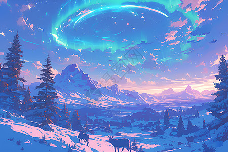 魔幻的冬日星空图片