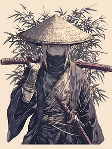 一位斗笠武士图片