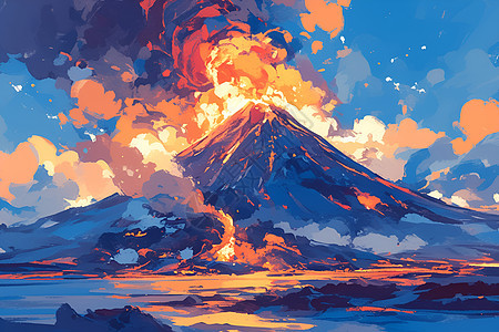 爆发的一座火山图片