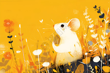 植物中的老鼠插画背景图片
