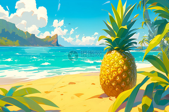 海滩上的菠萝图片
