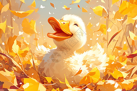 欢乐小鸭在秋叶之间图片