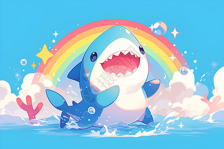 绘画的鲨鱼和彩虹图片