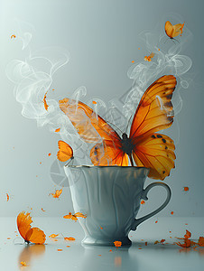 咖啡杯上的蝴蝶图片