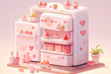 粉红色草莓冰箱背景图片