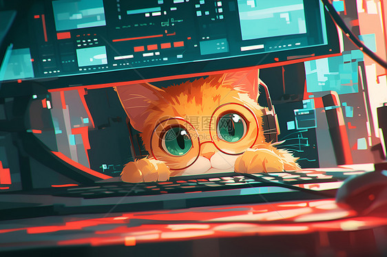 电脑显示器中的橘猫图片
