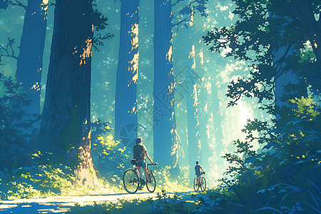 穿越古老森林的自行车之旅图片