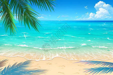 热带的热带海滩风光插画