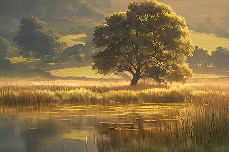 湖畔的树木图片