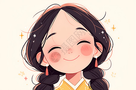 灿烂笑容的中国小姑娘插画