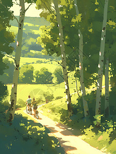 恋人穿越森林的自行车之旅图片