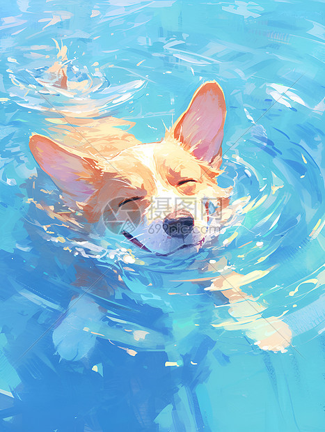 夏日淡水下的游泳的狗图片