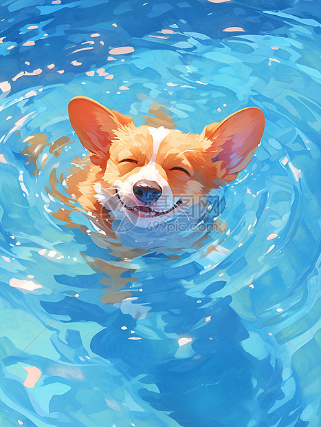 夏日游泳的狗狗图片