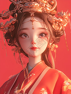中国风新娘中国风少女与皇冠插画