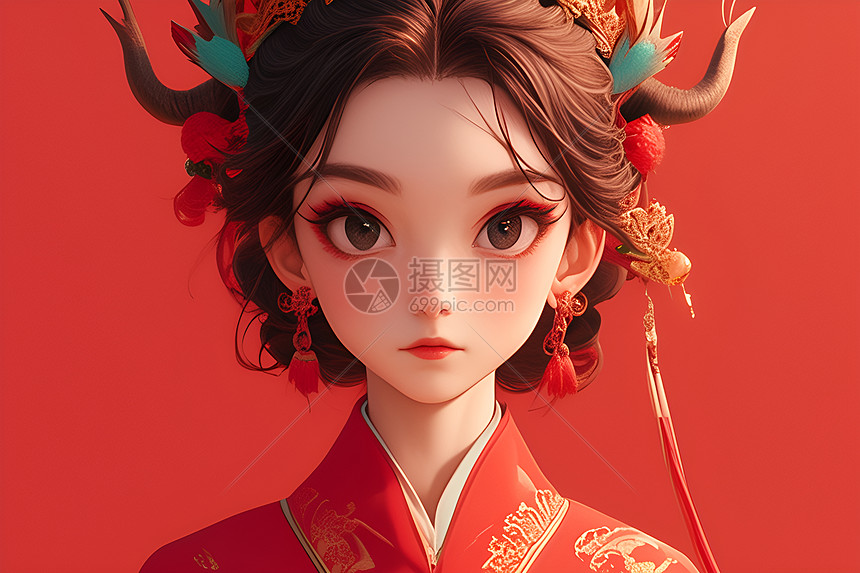 可爱卡通形象少女插画图片