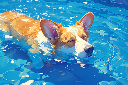 游泳池中的小狗图片