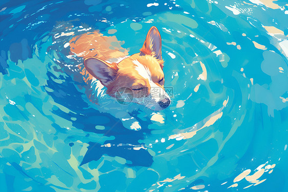泳池中的可爱小狗图片