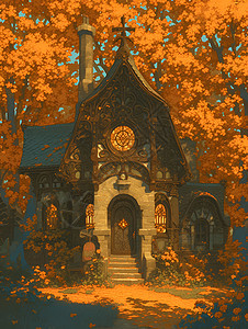 秋林中的房屋图片
