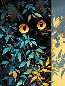 猫儿隐藏在树枝丛中图片