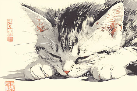 沉睡中的毛茸茸猫咪图片