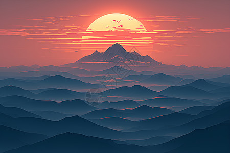 火红太阳从山顶升起图片