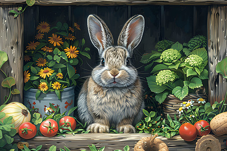 兔子和蔬菜背景图片