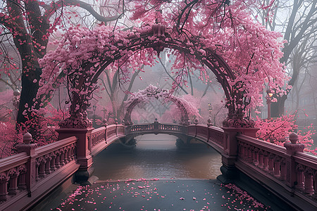 公园的樱花拱门图片