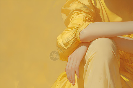 黄衣女子坐在地上图片