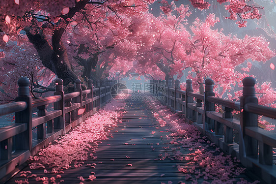 桥上的樱花图片