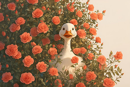 玫瑰丛后的小鸭子图片