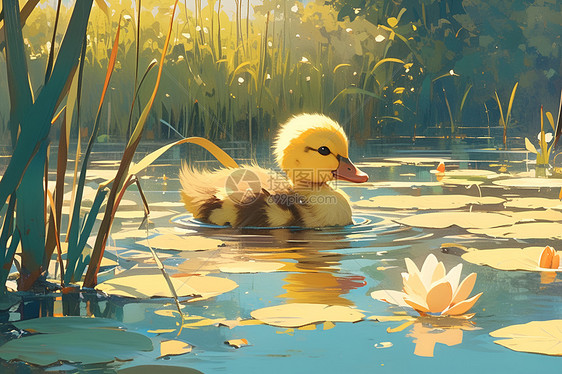 池塘可爱的小鸭图片