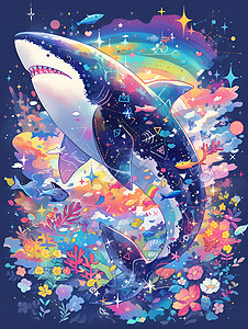 彩虹海洋中的魔幻鲨鱼图片