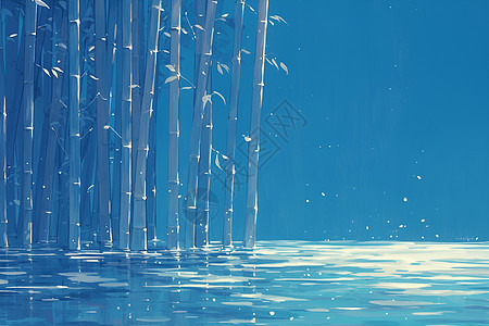 水中的一片竹子图片