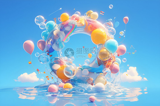 海洋上色彩斑斓的气球图片