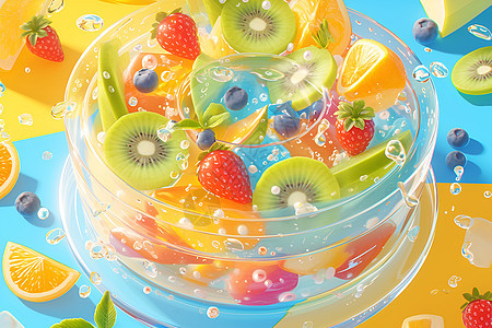 透明碗里的混合水果图片