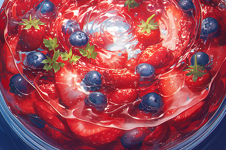 草莓和蓝莓混合图片