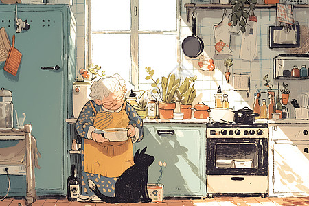 厨房忙碌的奶奶图片