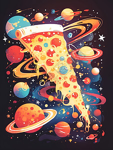 宇宙星球里的披萨片图片