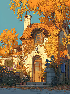 秋叶环绕下的住宅图片