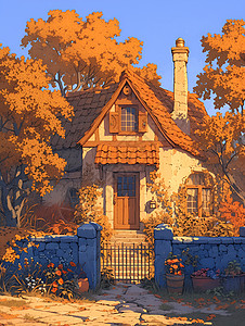 秋日中的古老房子图片