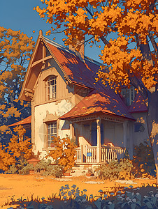 秋日的古老红顶房图片