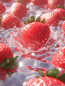 草莓在阳光下漂浮图片