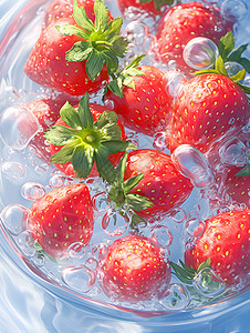 草莓在水里漂浮图片
